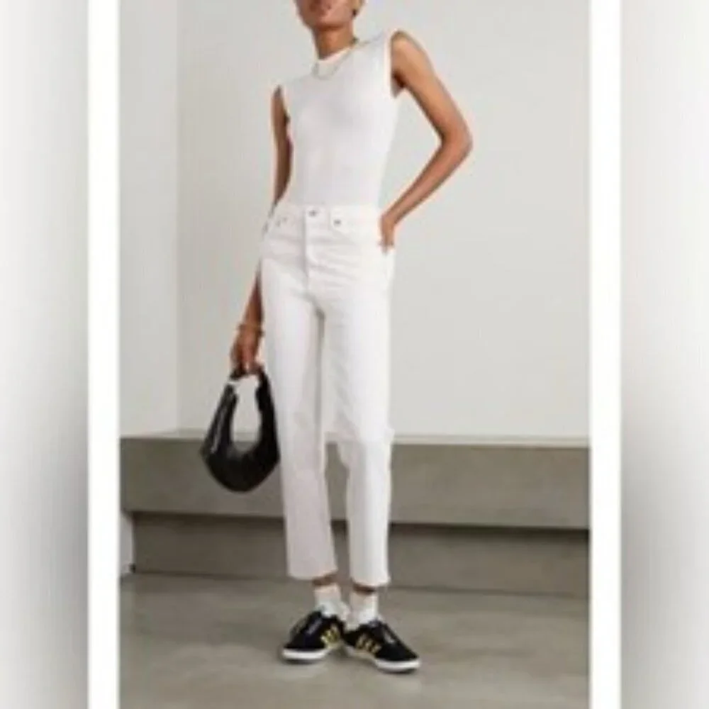 RE/DONE 90s High Rise Ankle Crop Jean Vintage White Button-Fly Slim Levis  26 - Picture 4 of 15
